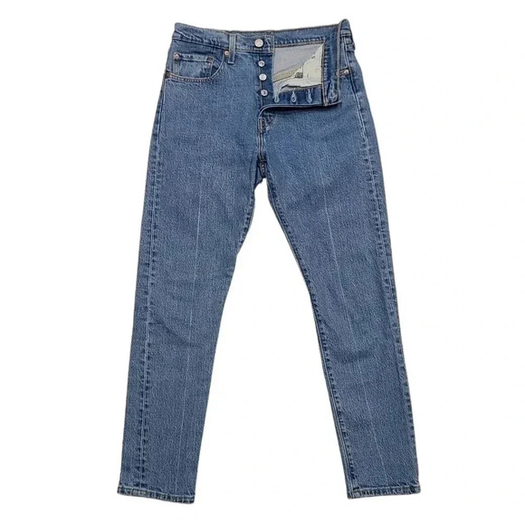 Levi's 501 S Skinny Straight Leg Jeans Blue Denim Button Fly Front 27 - Picture 1 of 16